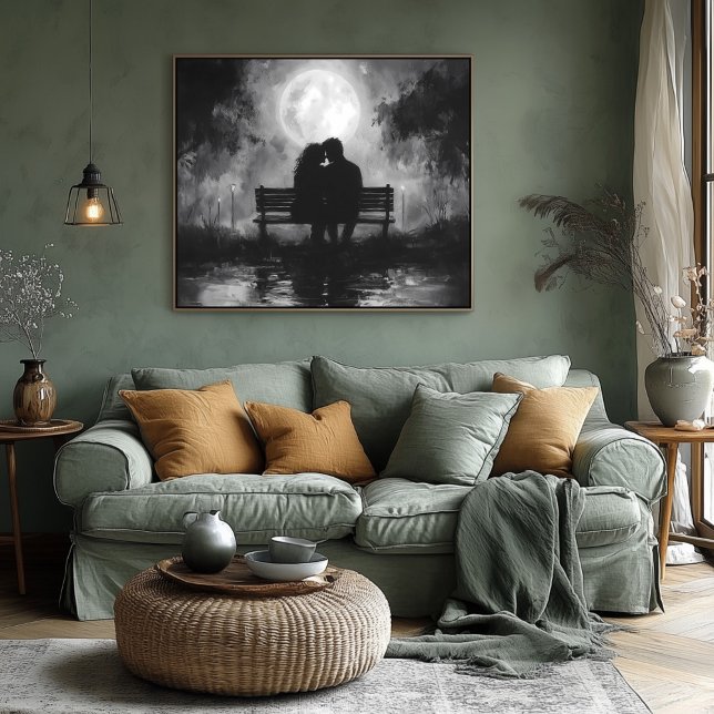 Poster Silhueta Romântica Lua em um Park Bench (Criador carregado)