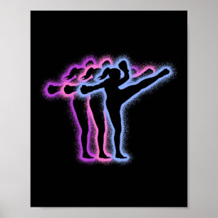 Poster Silhuetas de Artes Marciais Muay Thai Meninas Kick