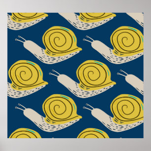 Poster Silhuetas de caracóis: padrão amarelo, rosa.