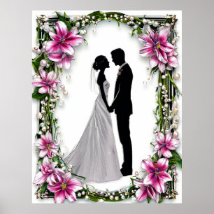 Poster Silhuetas de Noivos Moldura de casamento