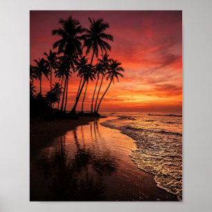 Poster Silhuetas de Palmeiras Tropicais na Arte de Praia