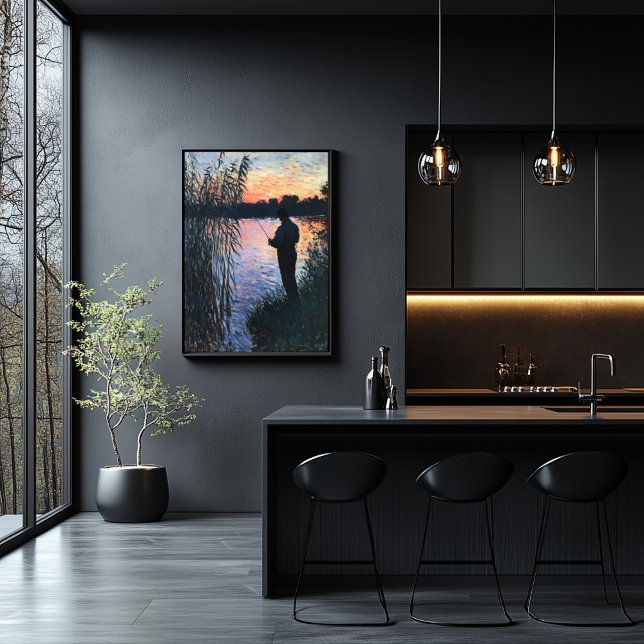 Poster Silhuette Man Pescarando no Sunset - Impressionist (Criador carregado)