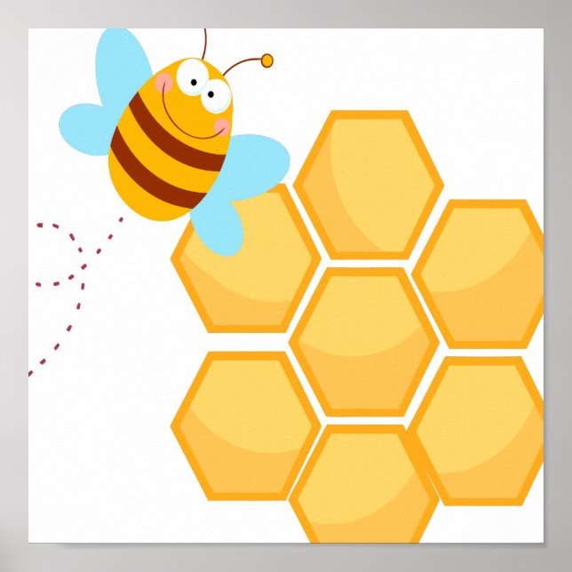 Poster silly bee and beehive honey comb (Frente)