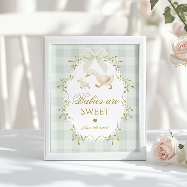 Poster Silly Goose Babies are sweet Sage Green Gingham (Criador carregado)
