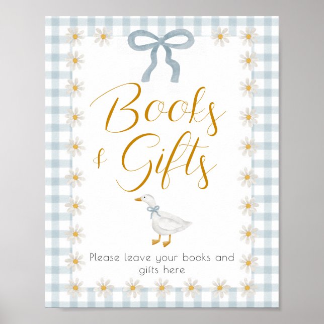 Poster Silly Goose Blue Gingham Baby Shower Gift Table  (Frente)