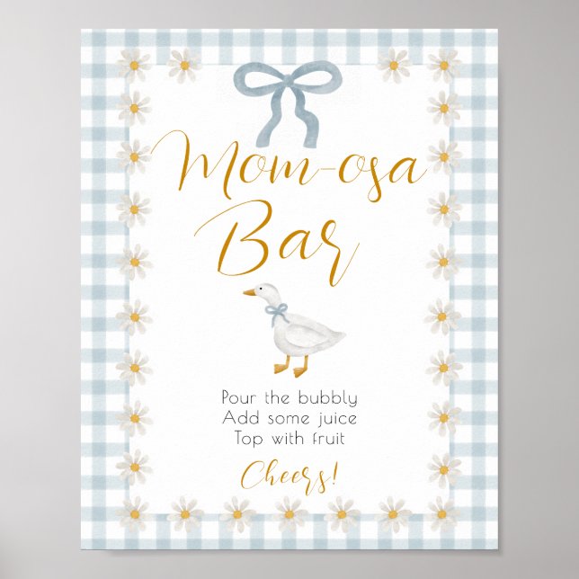 Poster Silly Goose Blue Gingham Baby Shower Mimosa Sign (Frente)