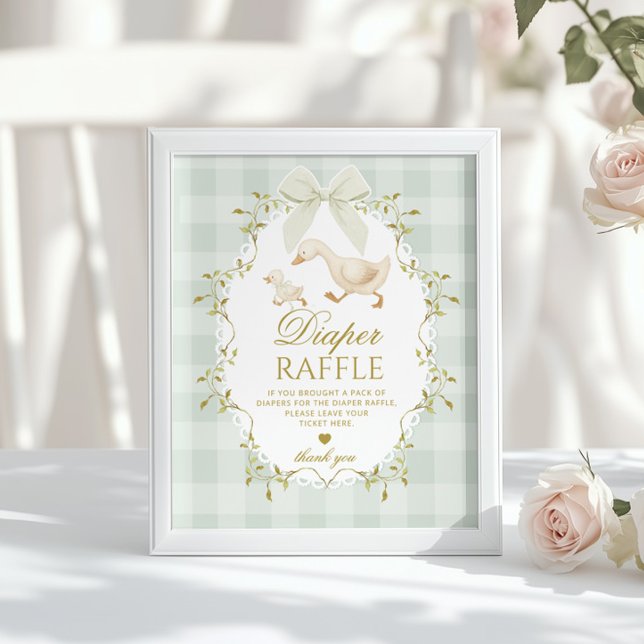 Poster Silly Goose Diaper Raffle Sage Green Whimsical (Criador carregado)