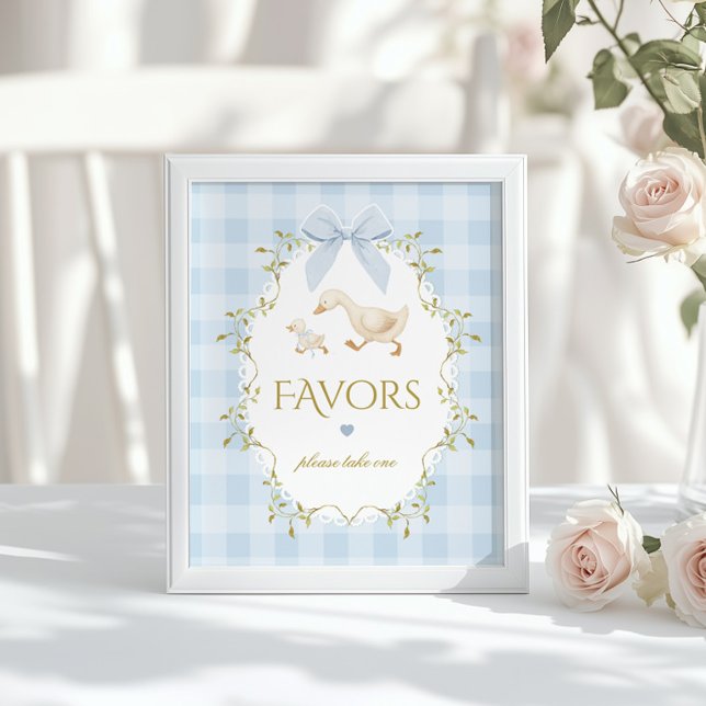 Poster Silly Goose Favors Sage Blue Gingham Baby Shower (Criador carregado)