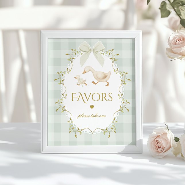 Poster Silly Goose Favors Sage Gingham Baby Shower (Criador carregado)