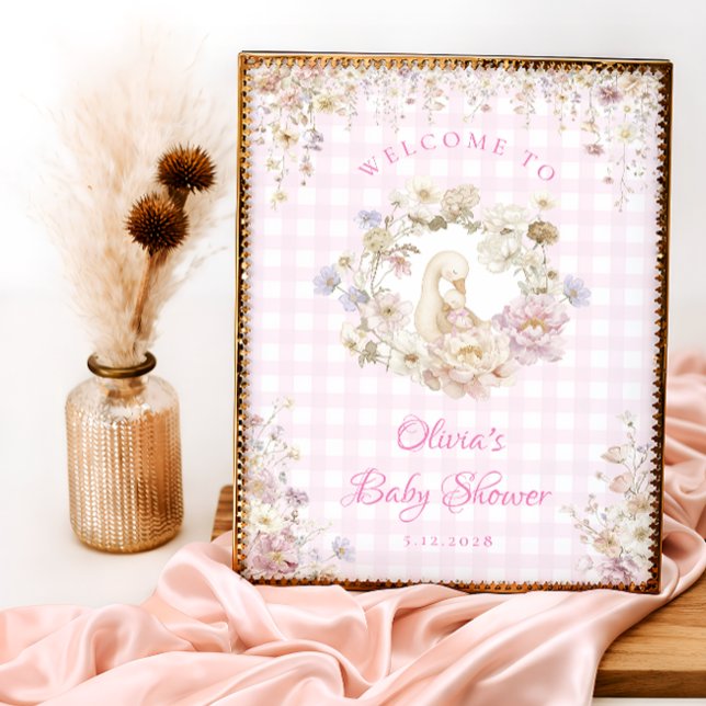 Poster Silly Goose Floral Gingham Baby Shower Welcome (Criador carregado)