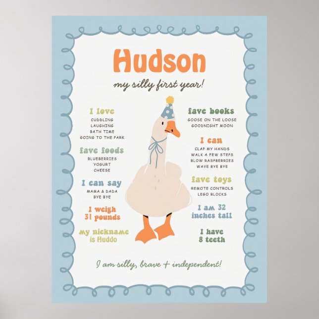 Poster Silly Goose Milestone Board, Printable One Silly  (Frente)