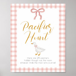 Poster Silly Goose Pink Gingham Baby Shower Pacifier Hunt