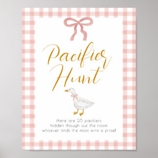 Poster Silly Goose Pink Gingham Baby Shower Pacifier Hunt