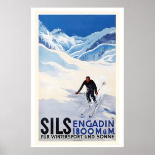 Poster Sils im Engadin Suíça Para Esportes de Inverno e