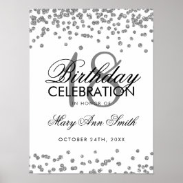 Poster Silver 18º Aniversário Faux Glitter Confetti White