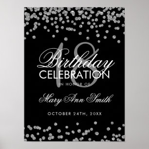 Poster Silver 18. Aniversário Faux Glitter Confetti Black