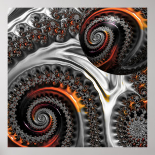 Poster Silver and Orange Mandelbrot with Sphere