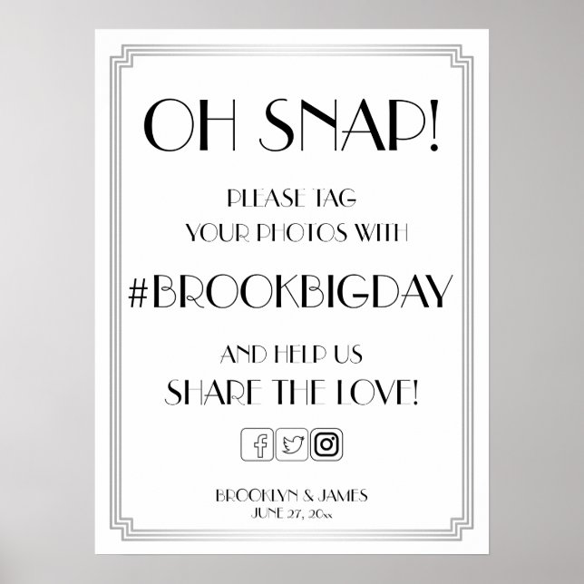 Pôster Silver Art Deco Gatsby Hashtag Sinal 18x24 (Frente)