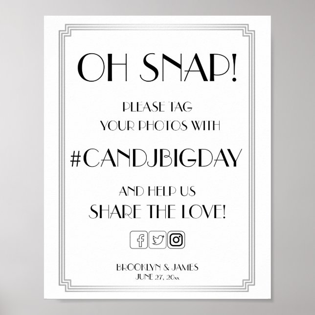 Poster Silver Art Deco Gatsby Hashtag - Sinal 8x10 (Frente)