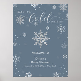 Poster Silver Blue Magical Snowflake Baby Shower Welcome 
