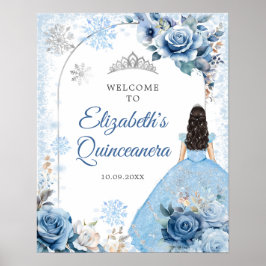 Poster Silver Blue Winter Snowflake Mis Quince Boas-vinda