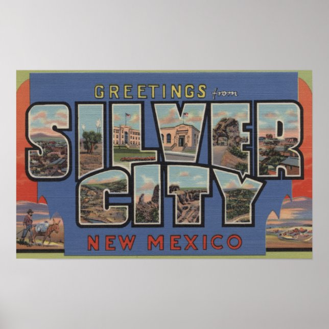 Poster Silver City, New Mexico - Large Letter Scenes (Frente)