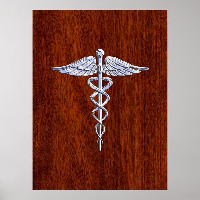 Pôster Silver Como Caduceus Símbolo Médico Mahogany Impre (Frente)
