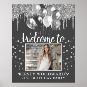 Poster Silver Drives Glitter com Balões Aniversário