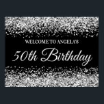 Poster Silver Glitter Black 50th Birthday Bem-vindo<br><div class="desc">Crie o seu próprio sinal de boas-vindas para a celebração da festa de aniversário 24x18 para o seu amigo. Tanto a caligrafia elegante moderna como a fonte moderna do estilo de todos os bonés podem ser personalizadas. Tenho outros sinais de boas-vindas com esta design. O fundo apresenta uma falso brilho...</div>