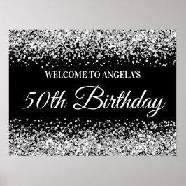 Poster Silver Glitter Black 50th Birthday Bem-vindo