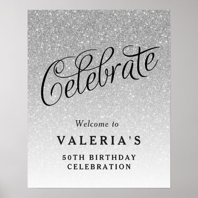 Poster Silver Glitter Celebra de Boas-vindas Personalizad (Frente)
