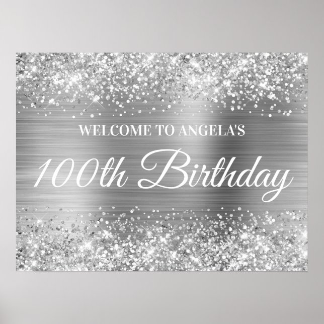 Poster Silver Glitter e Foil 100º Aniversário de Boas-vin (Frente)