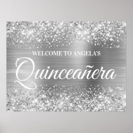 Poster Silver Glitter e Foil Quinceanera Boas-vindas