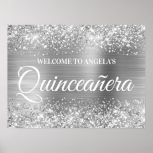 Poster Silver Glitter e Foil Quinceanera Boas-vindas