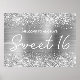 Poster Silver Glitter e Foil Sweet 16 Boas-vindas