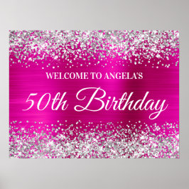 Poster Silver Glitter Hot Pink Foil 50th Aniversário Bem-