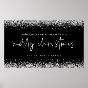 Poster Silver Glitter Name Welcome Feliz Natal Black