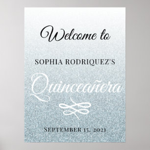 Poster Silver Glitter Quinceañera 15 Birthday