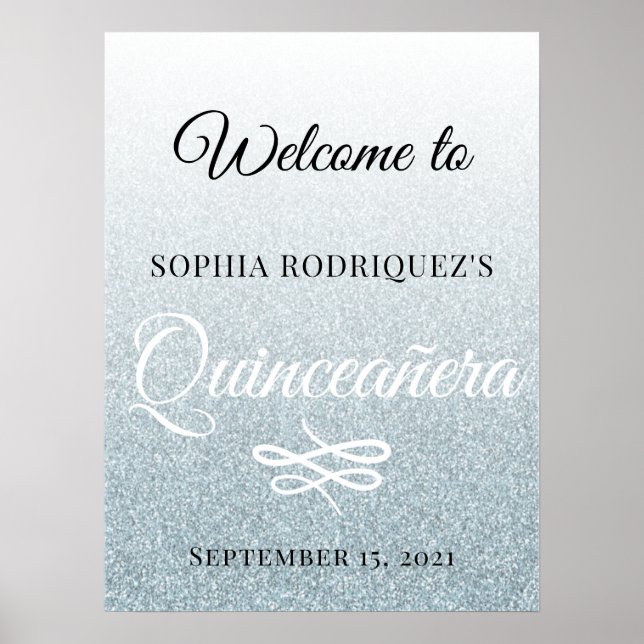 Poster Silver Glitter Quinceañera 15 Birthday (Frente)
