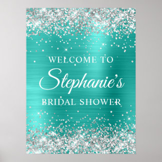 Poster Silver Glitter Turqouise Foil Bridal Shower