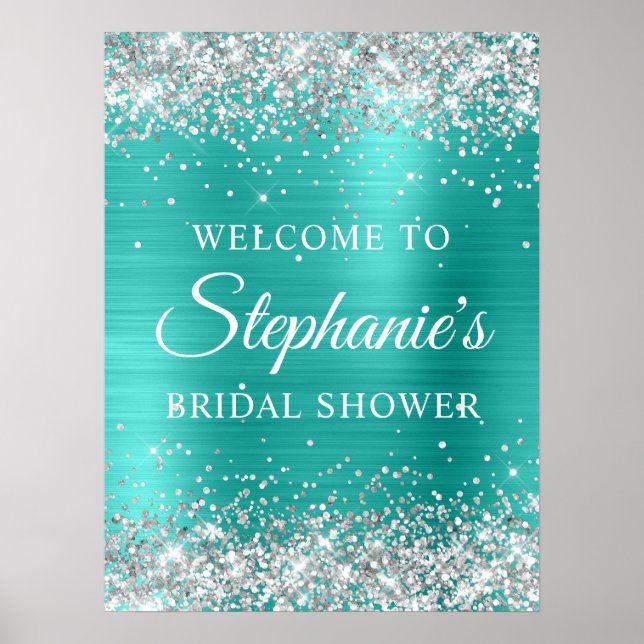 Poster Silver Glitter Turqouise Foil Bridal Shower (Frente)
