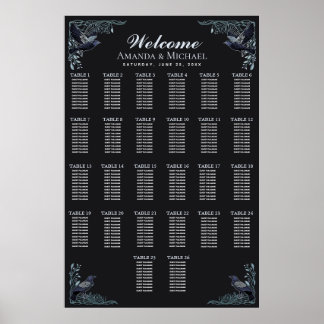 Poster Silver Gothic Raven Wedding Seating Chart