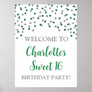 Poster Silver Green Sweet 16 Aniversário Personalizado 18