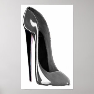 Pôster Silver Grey Stiletto Shoe Print