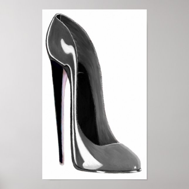 Pôster Silver Grey Stiletto Shoe Print (Frente)