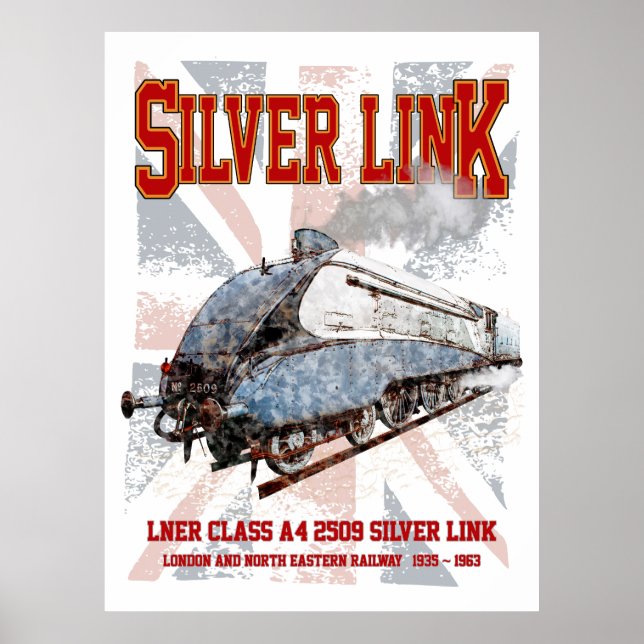 Poster Silver Link LNER Class A4 2509 Locomotive UK flag (Frente)