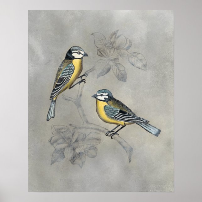 Poster Silvered Aviary | Casal de aves (Frente)