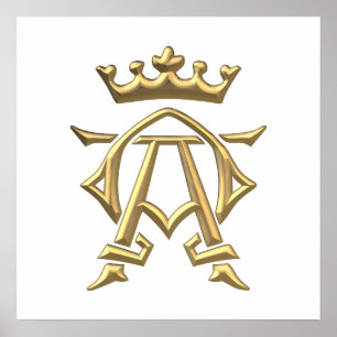 Pôster Símbolo "3-D" dourado alfa e de Omega w/Crown