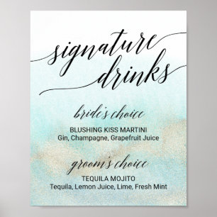 Poster Símbolo Aqua & Dourado Watercolor Beach Signature