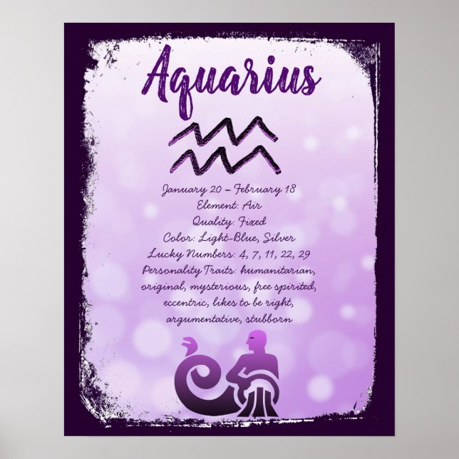 Poster Símbolo astrologico Aquário Horoscópio Zodiac Símb (Frente)